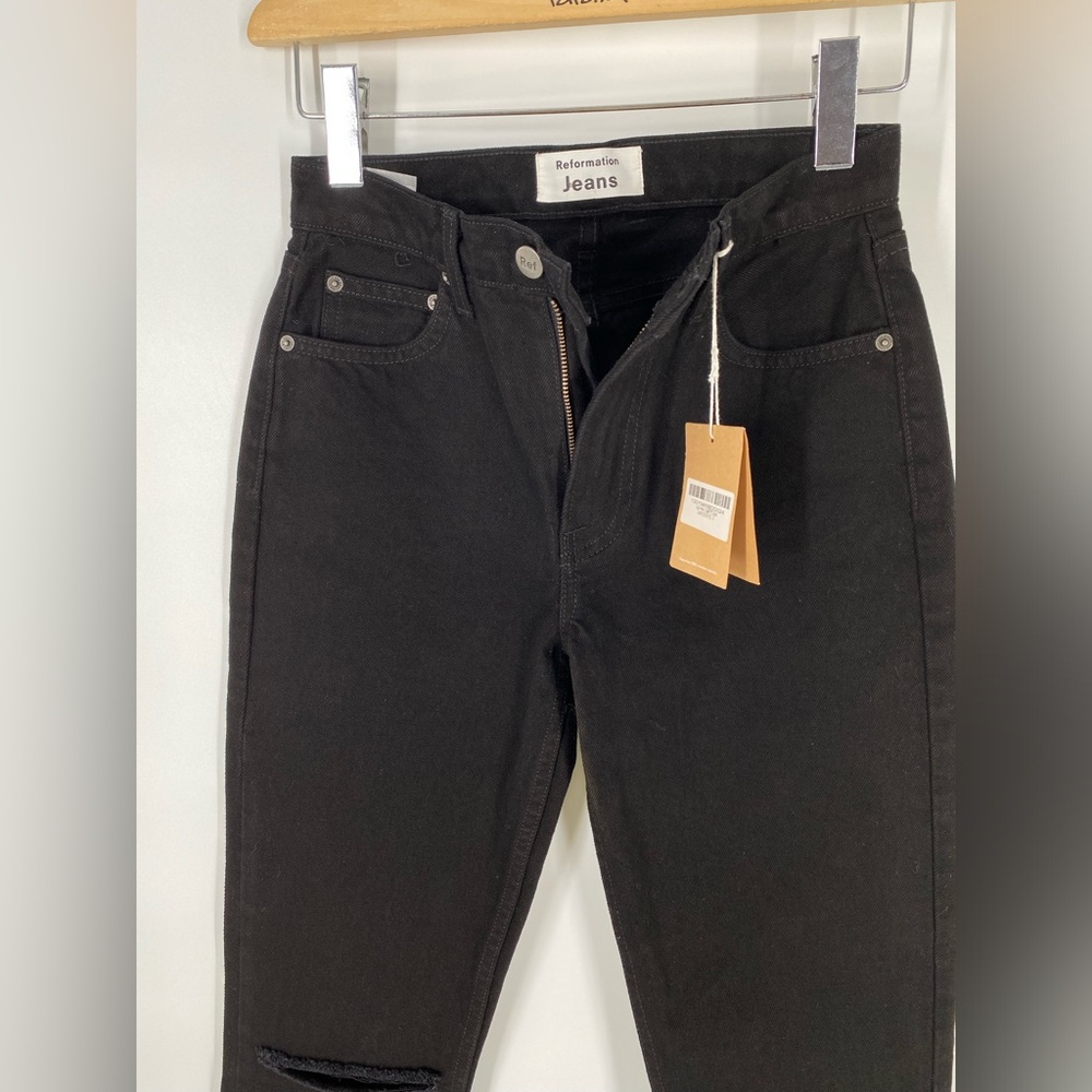 NWT Reformation julia high cigarette black destroyed jeans - Picture 4 of 5
